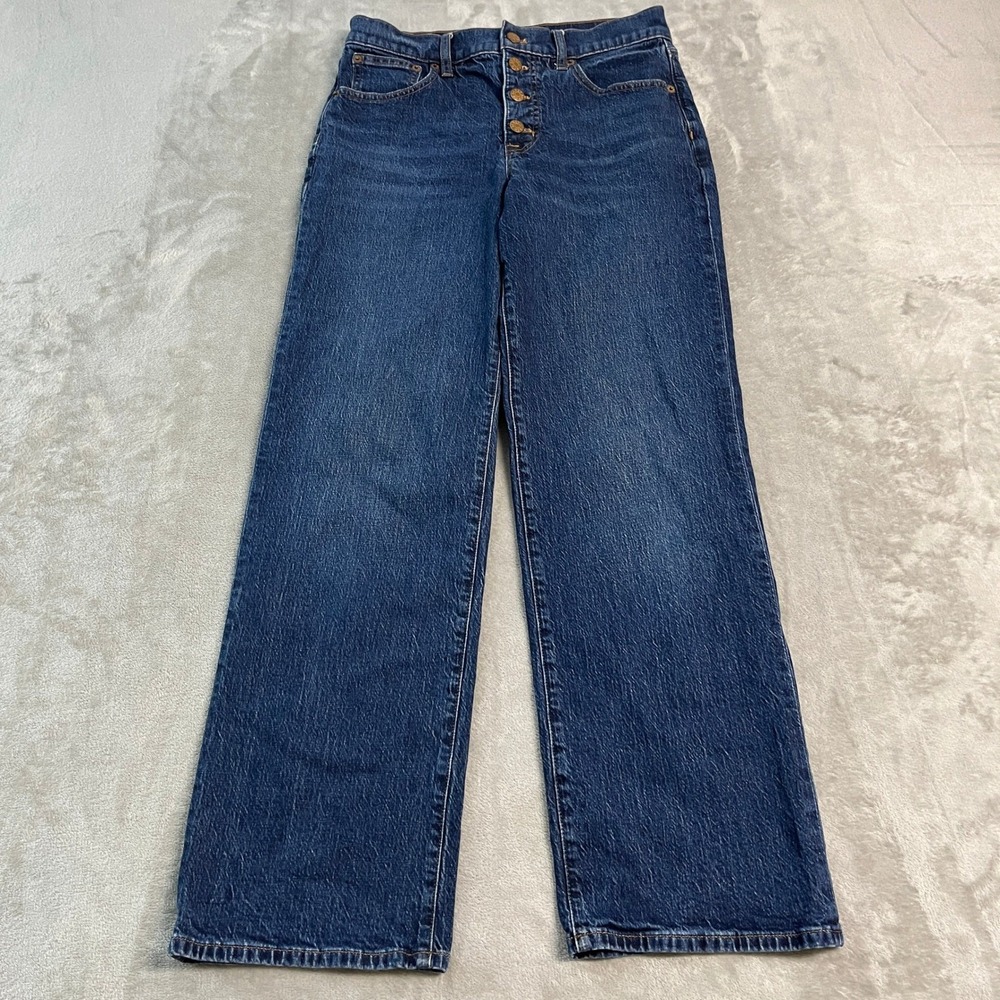 J.Crew Full Length Wide-Leg Jeans Dark Wash Button Fly 27x29* Baggy Relaxed EUC